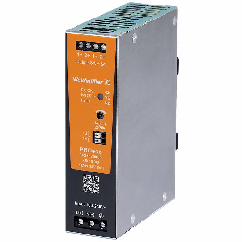 PRO ECO 120W 24V 5A II Toiteplokk, 1-faasiline, 24VDC, -25 °C...70 °C, PROeco-seeria