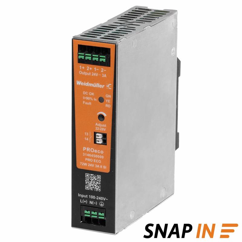 PRO ECO 72W 24V 3A II SI Toiteplokk, 1-faasiline, 24VDC, -25 °C...70 °C, PROeco-seeria