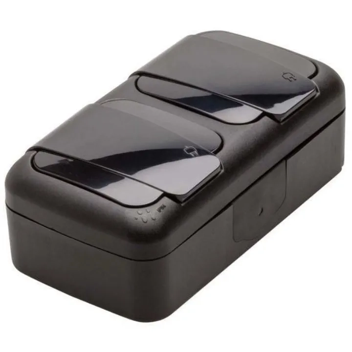 Pistikupesa maandusega 2-ne, must IP54 VIKO