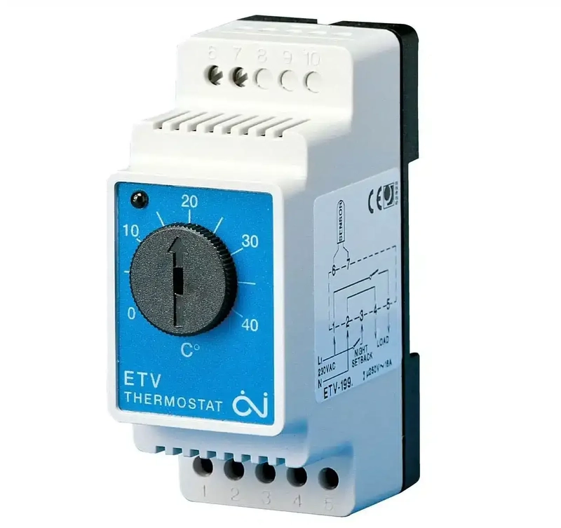 ETV-1991 termostaat DIN-liistule 0-40C, 16A, 230V, 3m andur