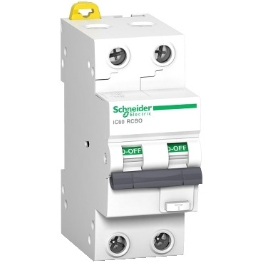 Ülevoolukaitsega (RCBO) rikkevoolu kaitselüliti, Acti9 iC60, 2P, 16A, B kõver, 10000A/15kA, A tüüp, 30mA