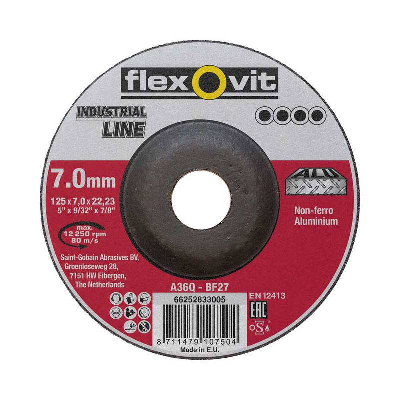 Aluminium depressed center grinding disc 125x7x22.23mm Flexovit ALU