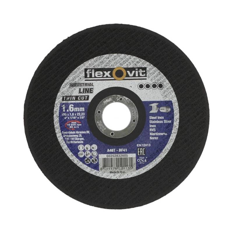 Flat cutting off wheel Angle Grinder Flexovit THIN CUT-METAL INOX-150x1.6x22.23