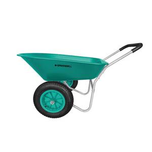 Two-wheeled garden wheelbarrow with plastic bowl