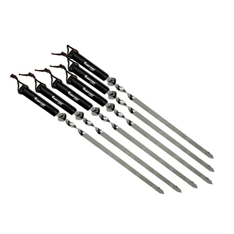 BBQ skewer set 6pcs. with natural black wooden handle, stainless steel, 60 cm