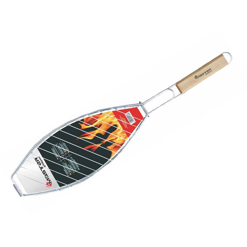 Single Fish Holder, chrome steel, wooden handle, 68 cm