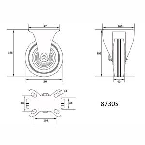 Fixed Caster W. Black Rubber 160mm