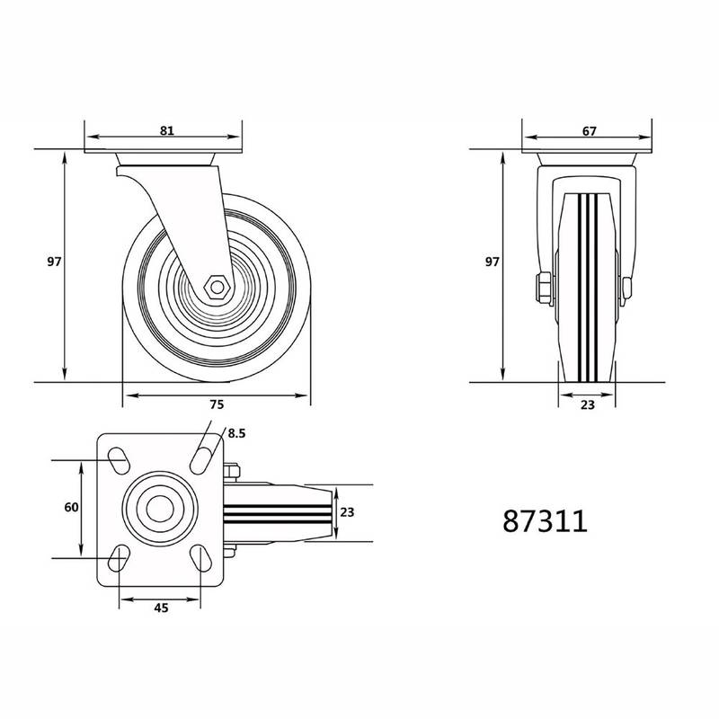 Ratas 75mm pööratav