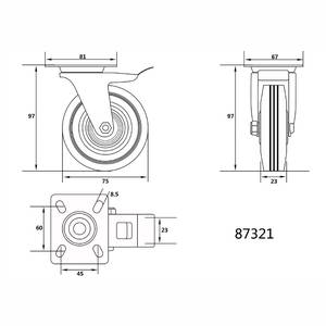 Ratas 75mm pööratav piduriga