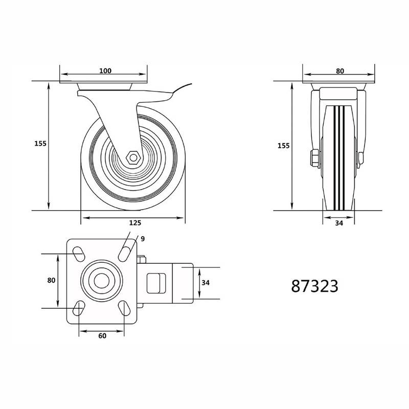 Ratas 125mm pööratav piduriga