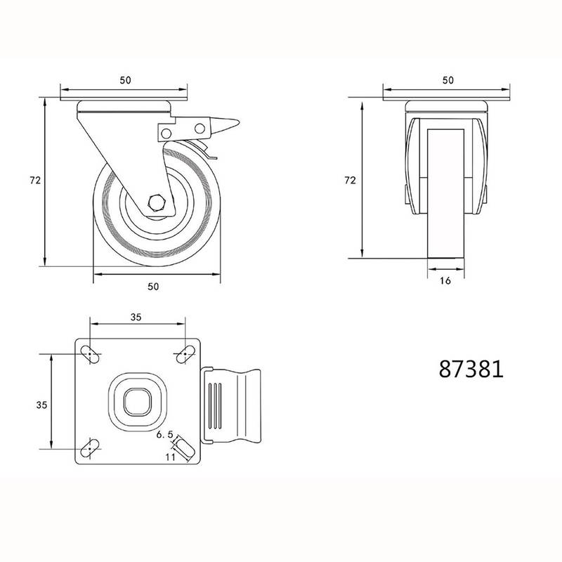 Brake Swivel Caster With Grey Rubber 50