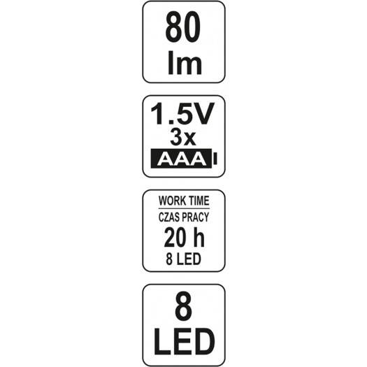 LED-pliiatslamp YT-08514, 80 lm, klambriga