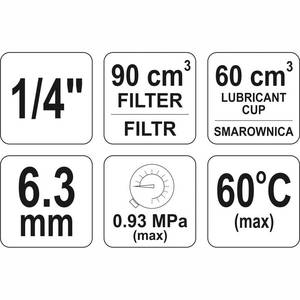Õhufilter regulaatori ja õlitusega 1/4" 90cm3