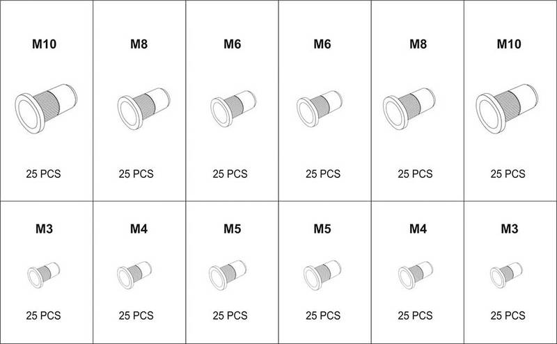 Mutterneetide komplekt M3-M10 300tk alu-teras