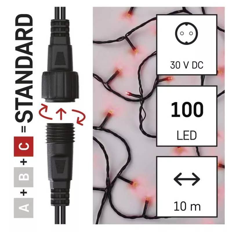 Valguskett 100 LED Standard 10m punane jätkuvõimalusega