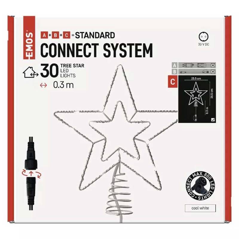 Standard LED intercon. Christmas star, 28.5 cm, 30LED cool white