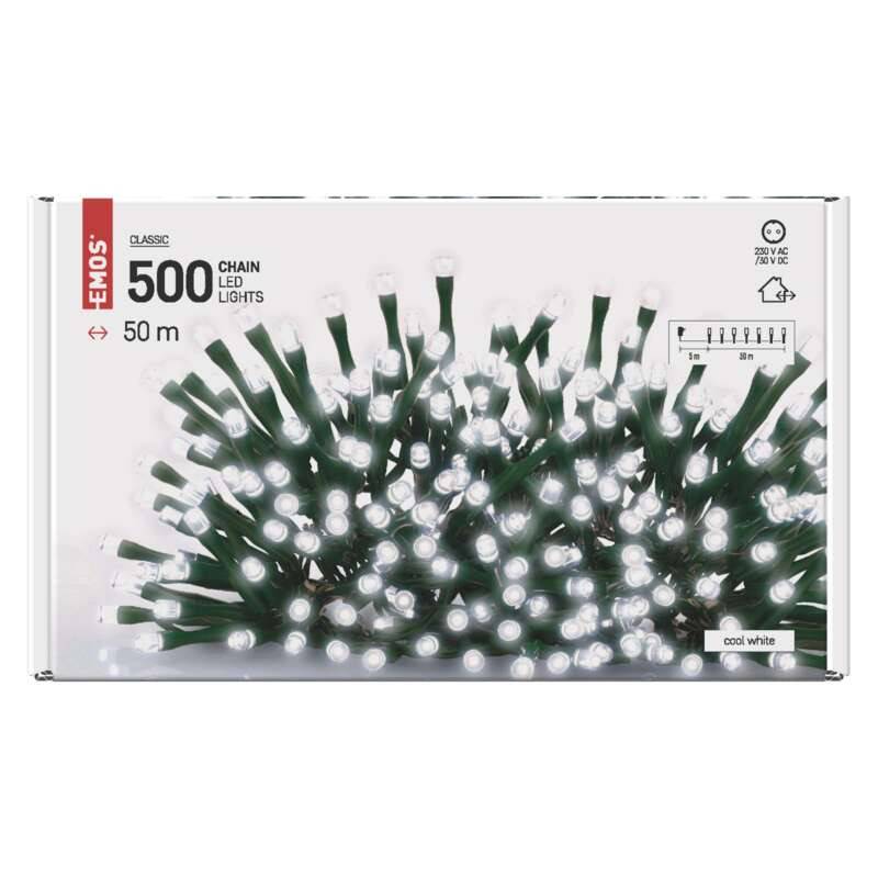 LED Christmas chain 500 LED, 50 m, cool white, timer