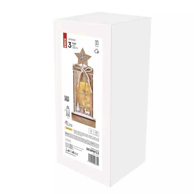 Dekoratsioon 3 LED puitdekoratsioon - talvemaastik 34 cm, 2x AA siseruumides soe valgus taimeriga