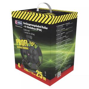 Rubber Extension Cord Reel – 4 sockets, 25m, 1,5mm²  SCHUKO