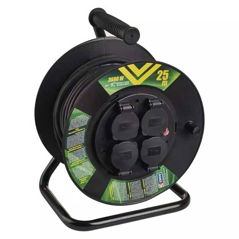 Rubber Extension Cord Reel – 4 sockets, 25m, 1,5mm²  SCHUKO