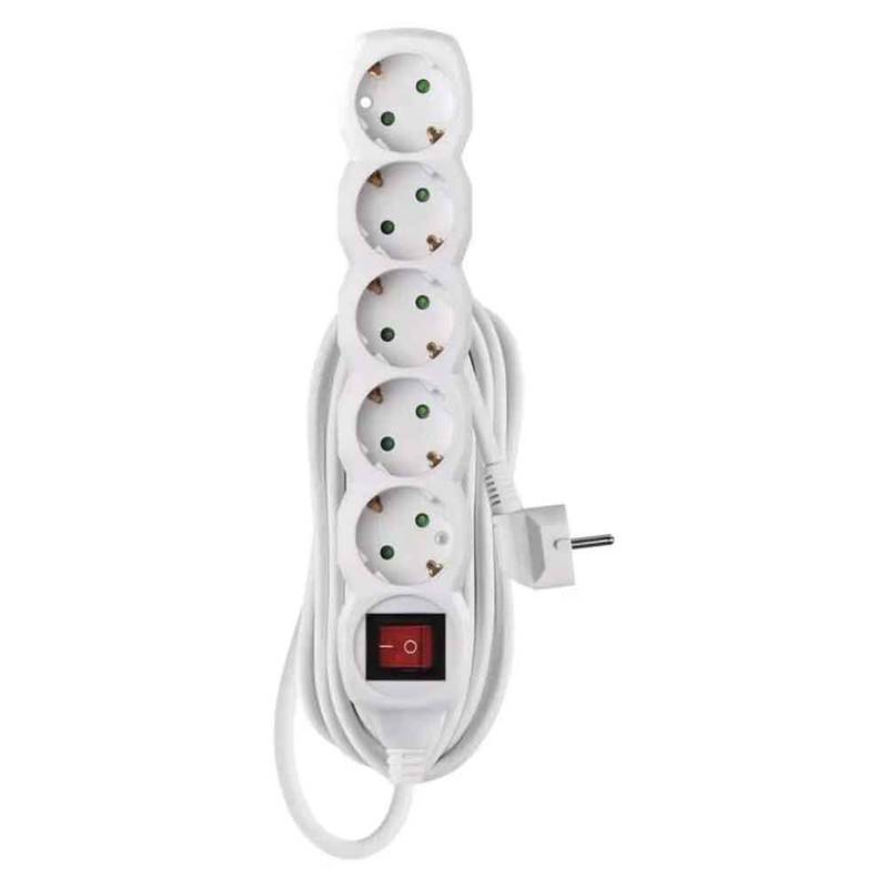 Pikendusjuhe 5m x 5 pesa1,5mm2 lülitiga valge