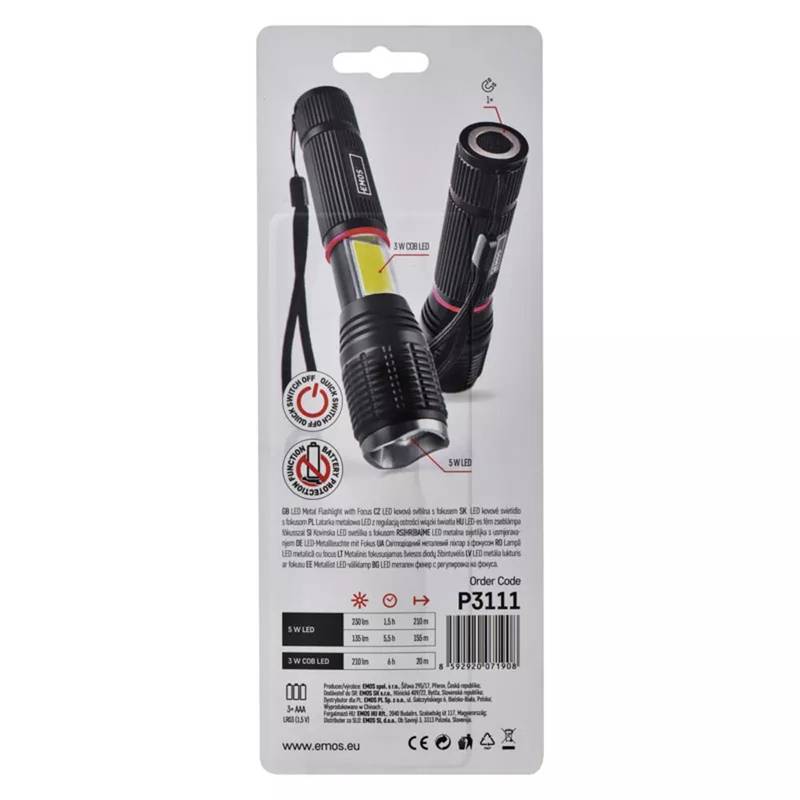 Taskulamp LED 5W+ 3W COB Flashlight with focus
