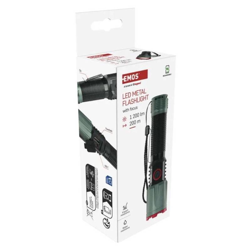 Laetav LED taskulamp, 1200 lm, akupangaga, USB-C