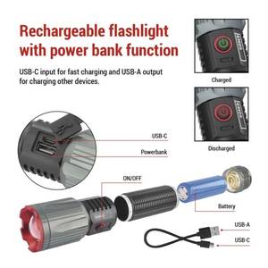 Laetav LED taskulamp, 3000 lm, akupangaga, USB-C