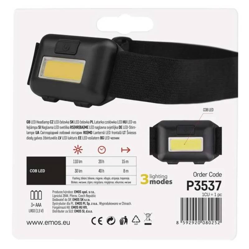 COB LED pealamp, 110 lm, 3× AAA