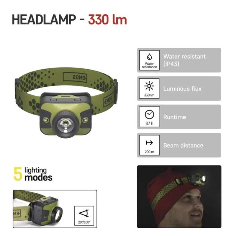 CREE LED pealamp, 330 lm, 200 m