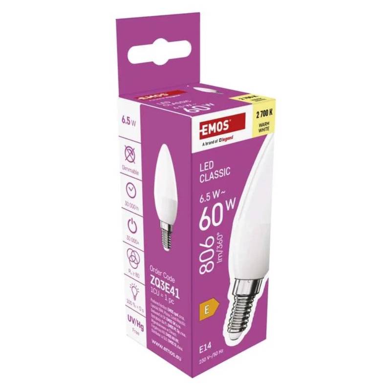 LED pirn Classic Küünal, E14, 6.5 W (60 W), 806 lm, soe valge