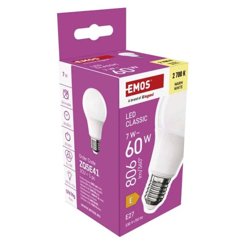 LED pirn Classic A60, E27, 7 W (60 W), 806 lm, soe valge