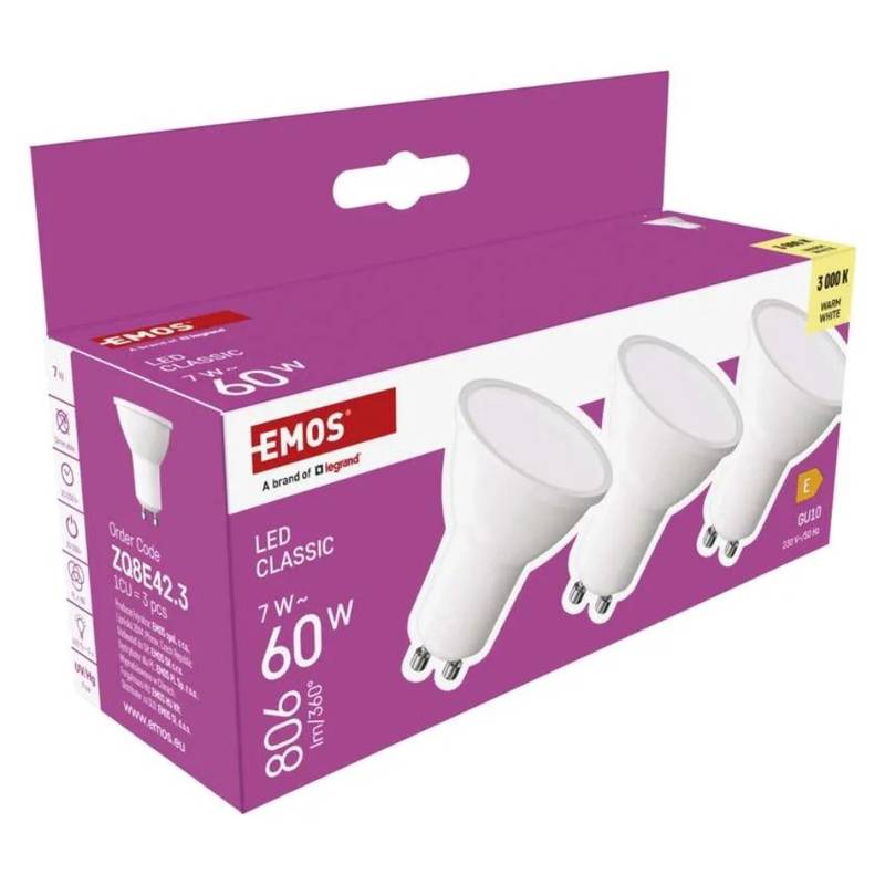 LED pirn MR16 / GU10, 7 W (60 W), 806 lm, 3 tk