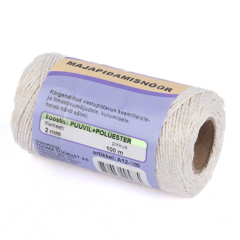 Majapidamisnöör puuvill + polüester 2mm/100m rull