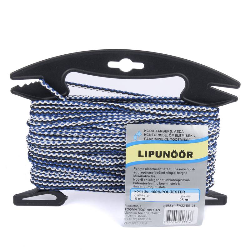 Lipunöör 5mm 25m raamil sini-must-valge
