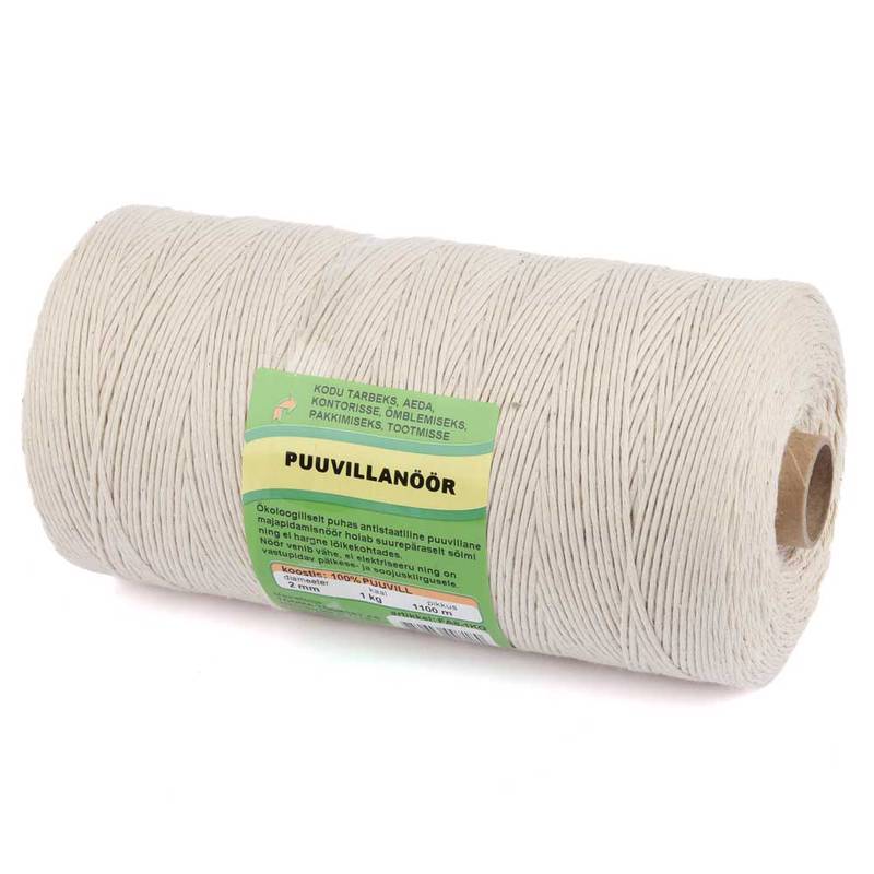 Puuvillanöör 2mm/1100m 1kg rull 1 keerd