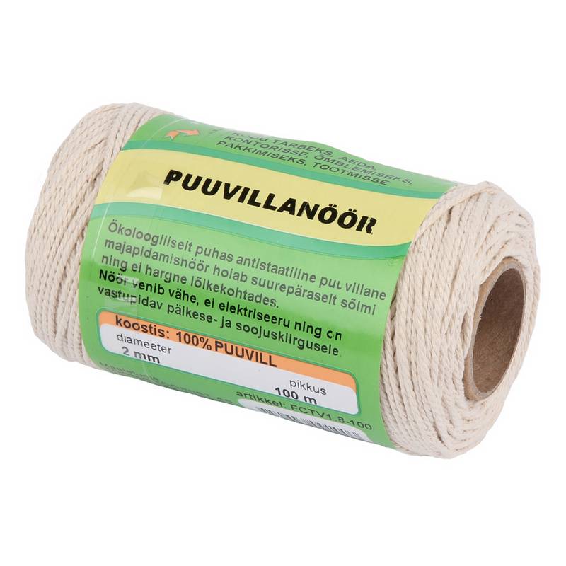 Puuvillanöör 2mm/100m rull 2 keerdu