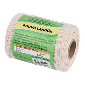 Puuvillanöör 2mm/200m rull 2 keerdu