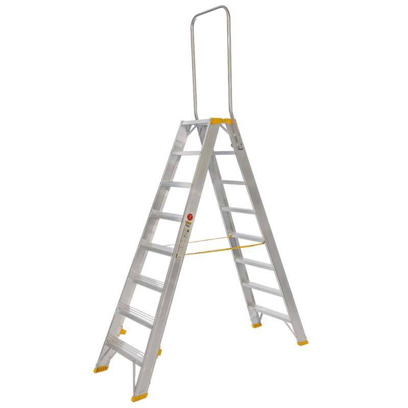 Double-Sided Aluminium Stepladder FORTE with Handrail, 9418, 2x8 steps