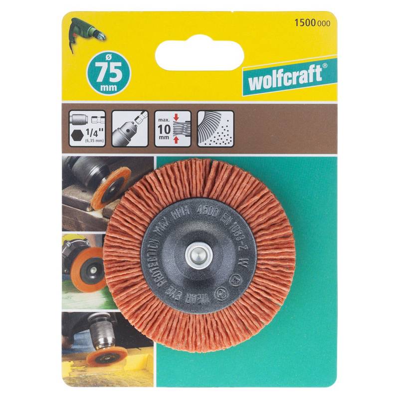 Nylon wheel brush 75mm , hexagon shank 1/4" (6,35 mm), red = aggressive