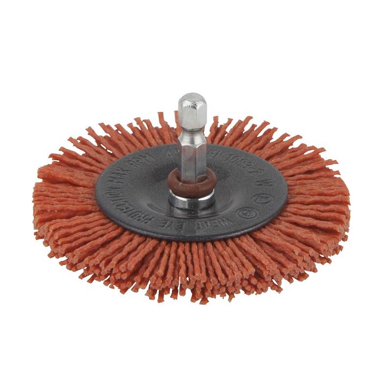 Nylon wheel brush 75mm , hexagon shank 1/4" (6,35 mm), red = aggressive