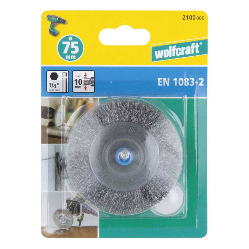 Steel Wire Wheel Brush Ø75x10mm Hexagon shank A/F 6.35 mm (¼")