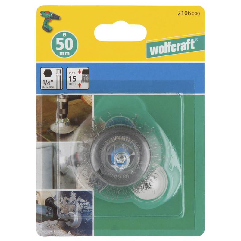 Steel Wire Cup Brush Ø50mm, Hexagon shank A/F 6.35 mm (¼")