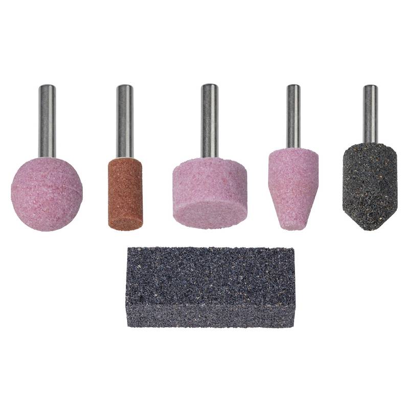 Mounted Stone Set 5 Pcs. 6 mm shank, plus dressing stone