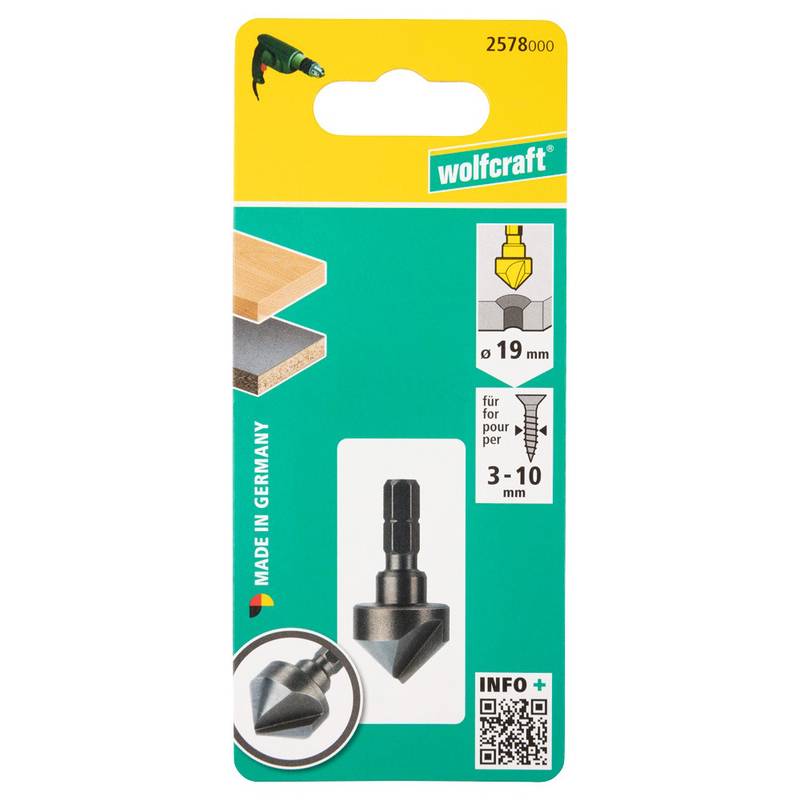 Conical Countersink WS 19 mm, 1 cutting edge, Hexagon Shank