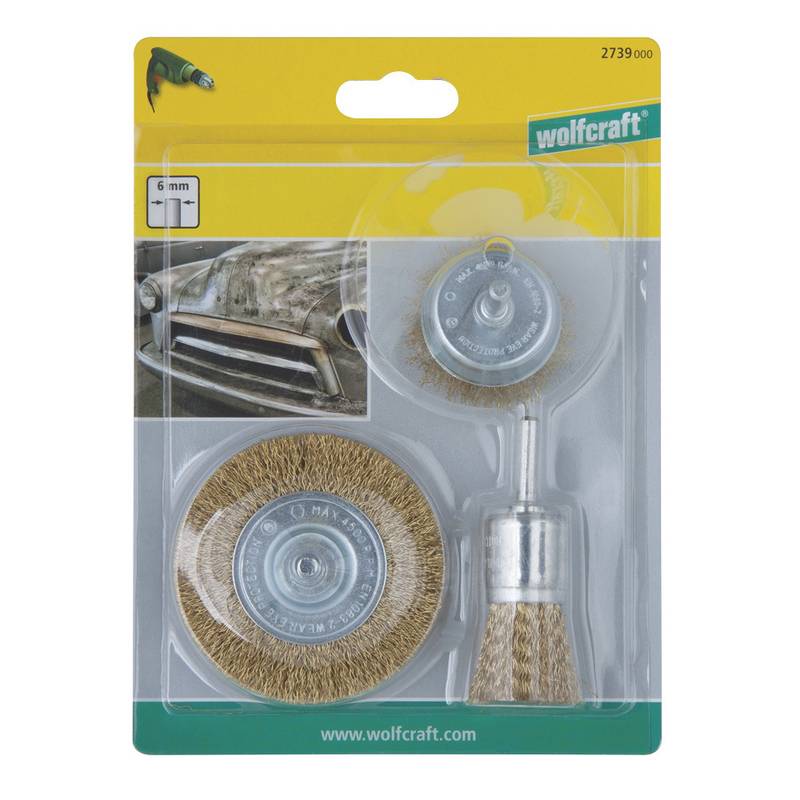 Brass Wire Brush Set, 3 pcs. round shank
