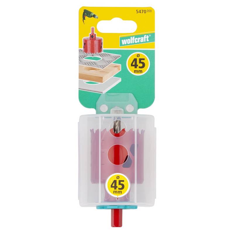 Bi-Metal Hole Saw  Ø 45 mm with hexagon adapter and centring drill, cutting depth 40 mm