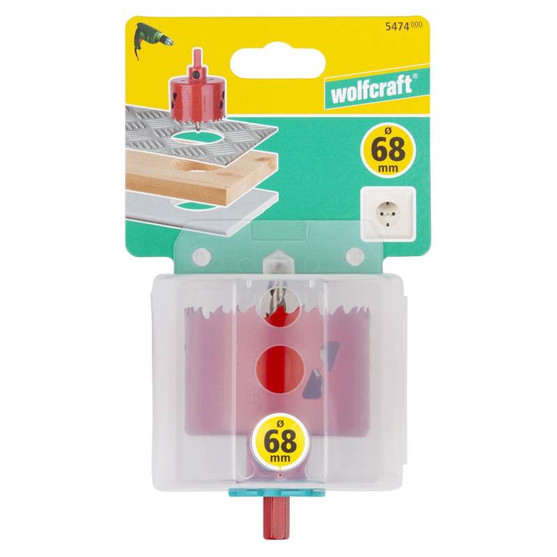 Bi-Metal Hole Saw  Ø 68 mm with hexagon adapter and centring drill, cutting depth 40 mm