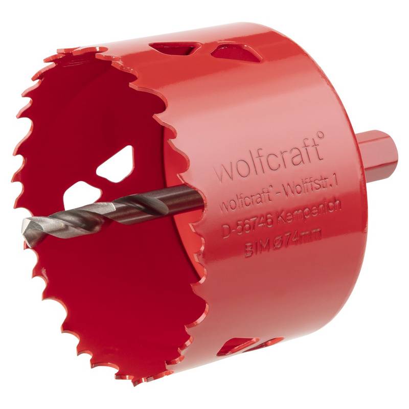 Bi-Metal Hole Saw  Ø 74 mm with hexagon adapter and centring drill, cutting depth 40 mm