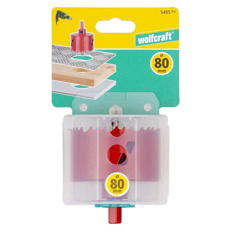 Bi-Metal Hole Saw  Ø 80 mm with hexagon adapter and centring drill, cutting depth 40 mm